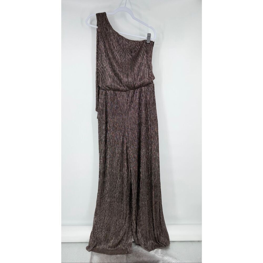 1.STATE Womens Metallic One Shoulder Jumpsuit Wide Leg Bronze Evening Size Large - Picture 3 of 13